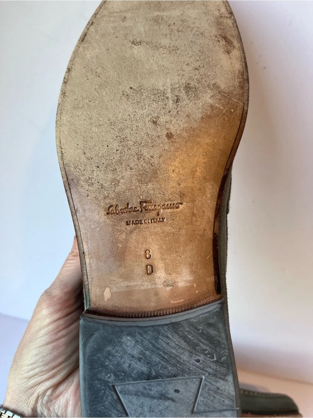 Salvatore Ferragamo Gancini Buckle Green Suede Loafers